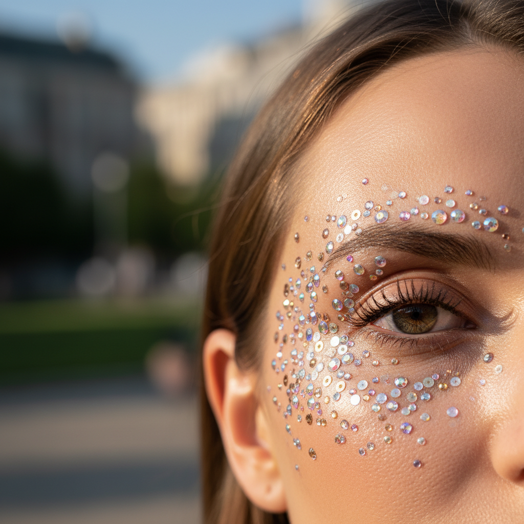 Bleščice in dragulji kar sredi belega dne V letu 2026 neiso modne le barve, ampak tudi stvari, ki jih nalepite na obraz. Ta slog so si vizažisti sposodili pri svetovnih pop zvezdah. Vaš obraz bo ulovil svetlobo z vseh strani, saj se na kožo vračajo kamenčki in bleščeči dodatki. To ni več le za na oder, ampak za vsak dan. Sofia Cinnott, ki liči slavno Zaro Larsson, pravi, da so kovinski detajli tisto pravo. Te drobne dragulje lahko nalepite v kotičke oči ali celo na ličnice. Naj vam ne bo nerodno, v tem letu bo več dejansko pomenilo več in nihče vas ne bo čudno gledal.