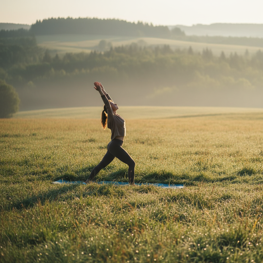 ženska se giblje na svežem zraku. jutranja telovadba, lahkotno.