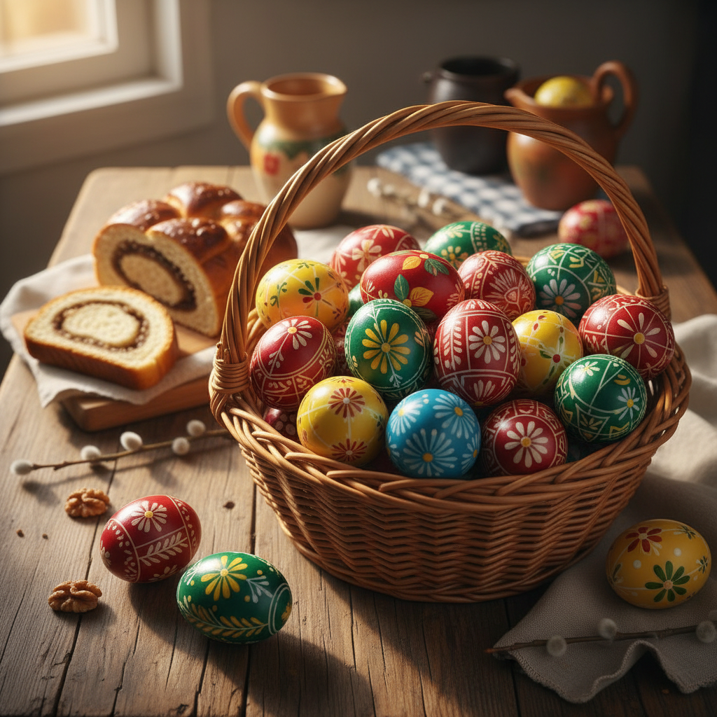 košarica klasičnih tradicionalnihslovenskih pirkov ob veliki noči