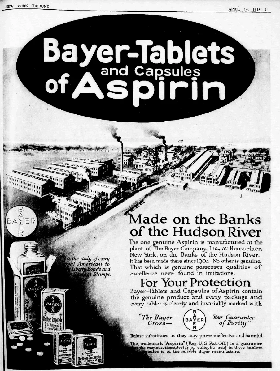 Oglas za Bayer Aspirin tablete iz leta 1918 - Foto: Bayer Wikimedia / Javna domena