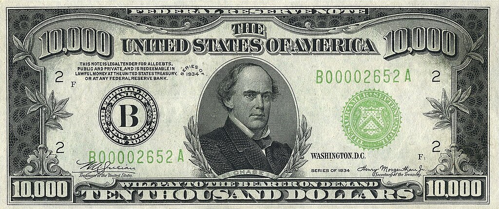 Ameriški bankovec za 10.000 USD iz leta 1934 - Foto: United States Government Wikimedia / Javna domena