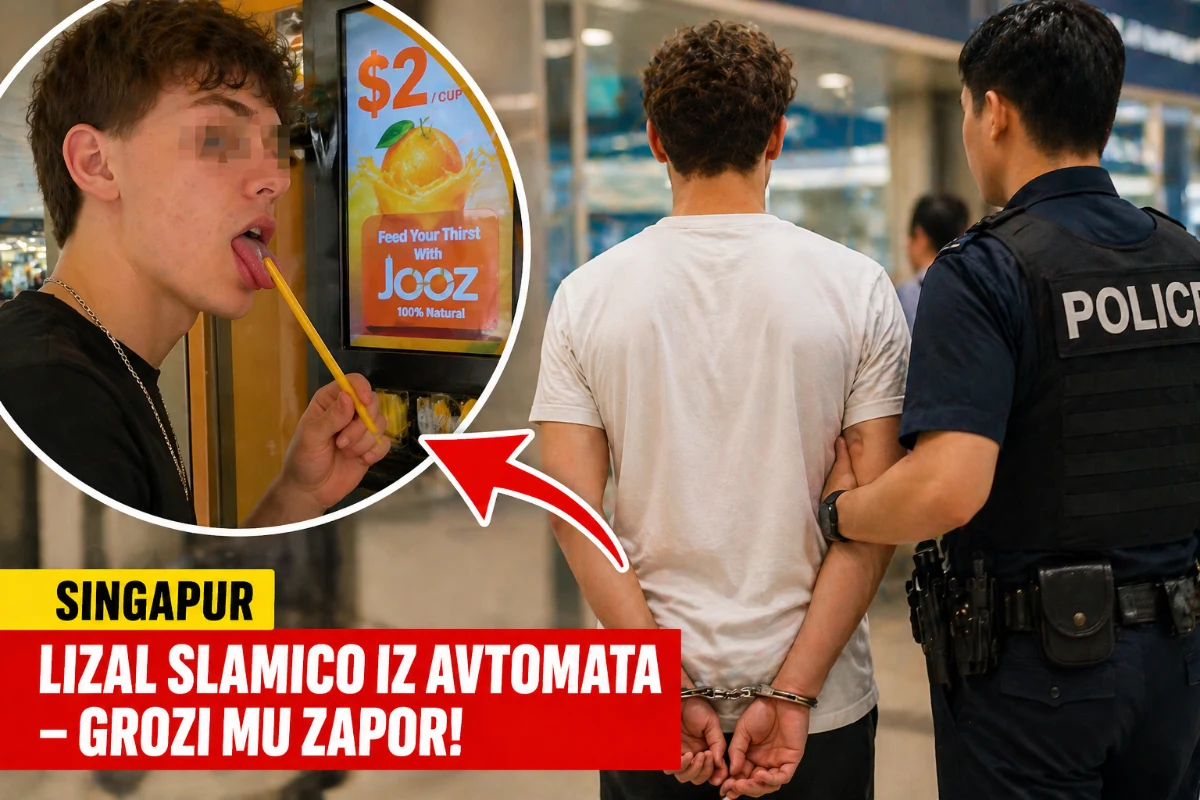 Francoski študent v Singapurju obliznil slamico iz avtomata za sok – zaradi te “šale” mu zdaj grozi zapor!