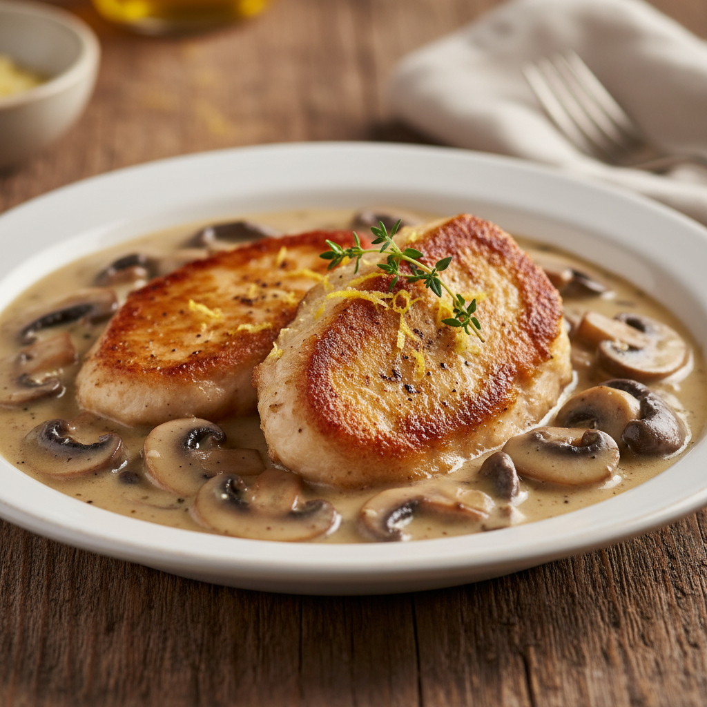 Piščančji zrezki v gobovi omaki / simbolna slika